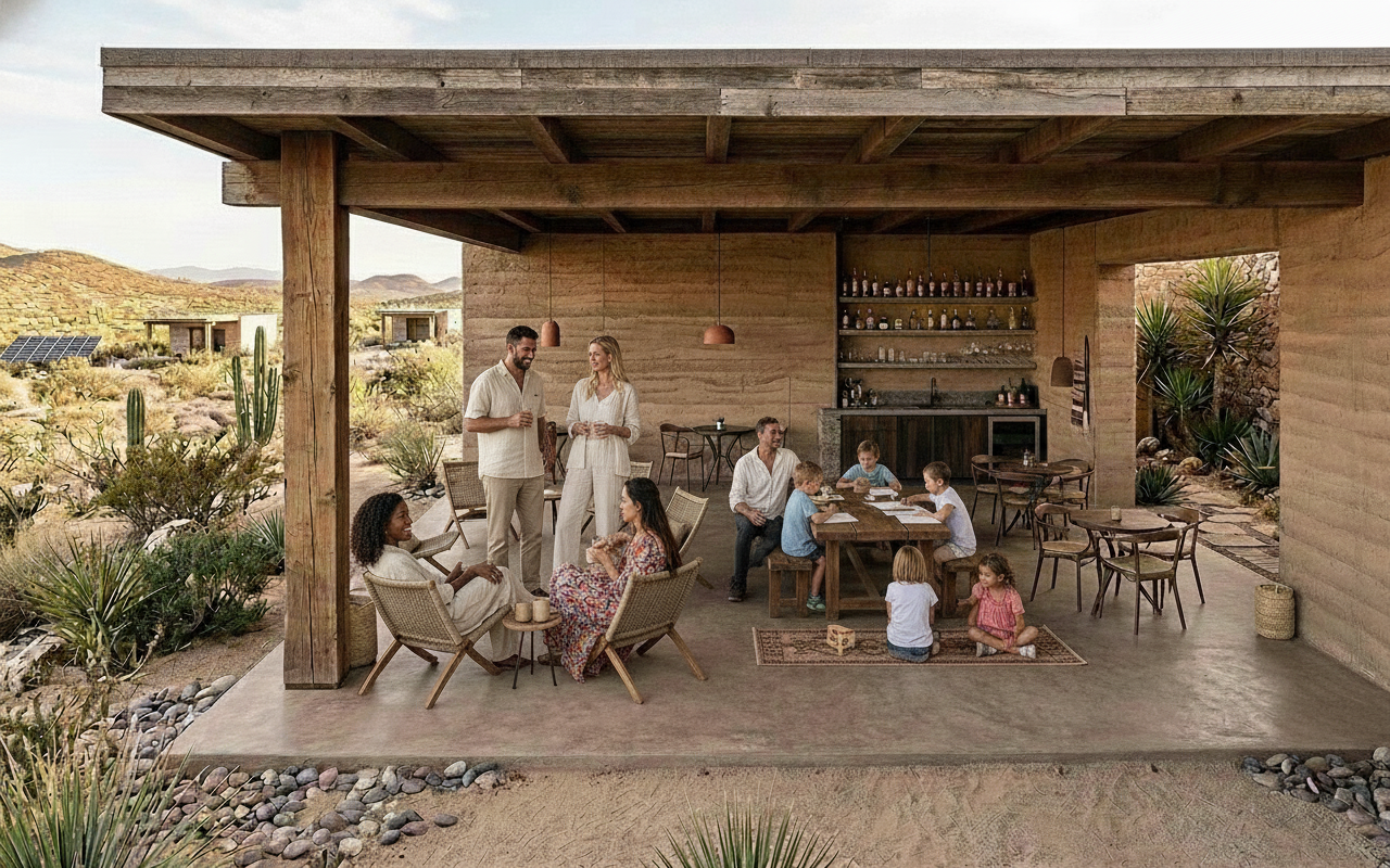 Multigenerational gathering at sunset